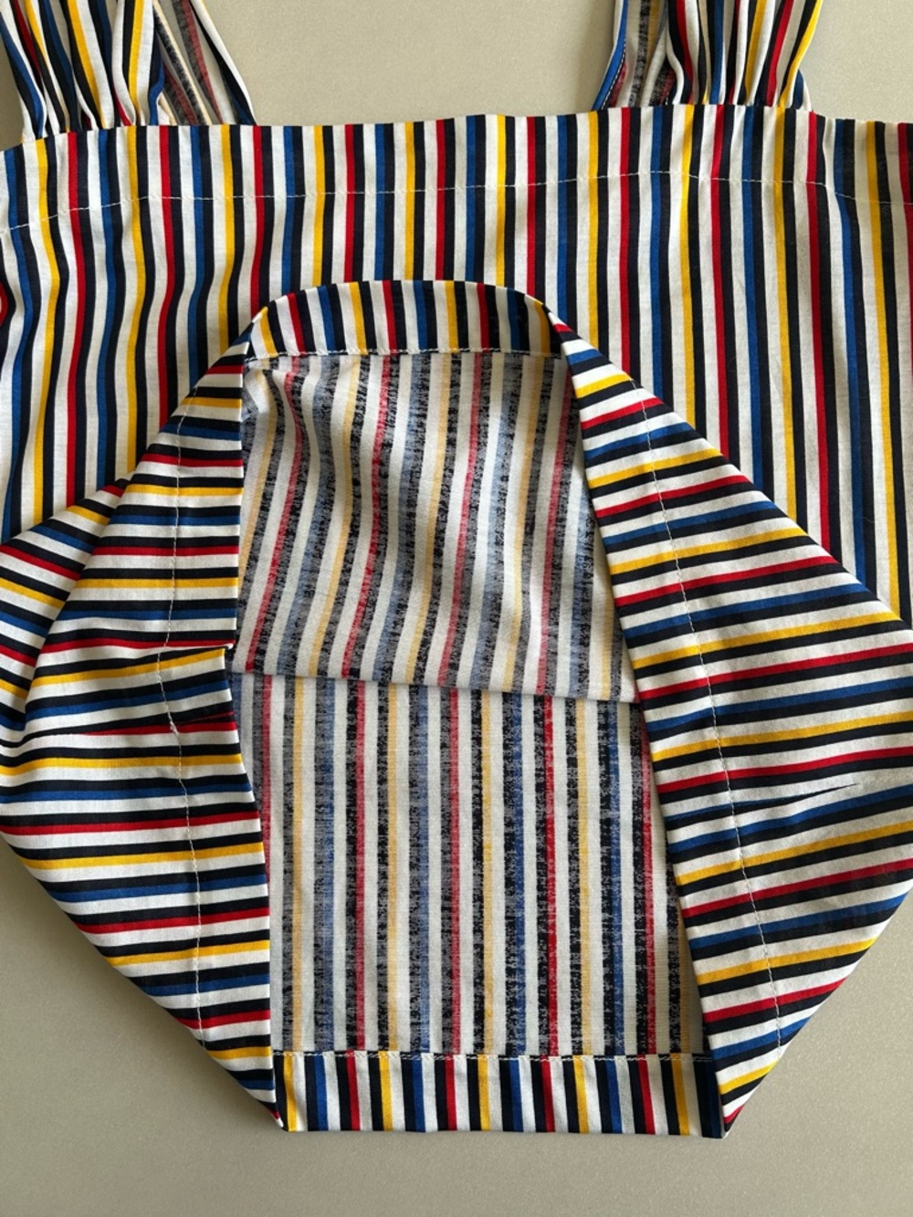 Vintage Raffanalla Stripe Square-Neck Cotton Crop Top - Navy/Red/Yellow Size 8 - Picture 11 of 14